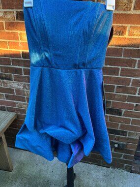 B-SMART Blue Metallic Shimmer Strapless Party Dress Size 1/2 NWT